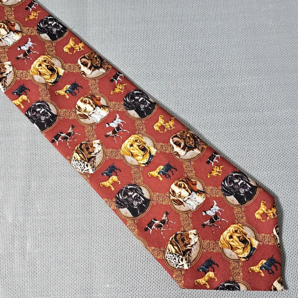 Vintage Men's 100% Silk Tie 2004 Jon Q.‎ Wright & Artists Color/Copper Dogs